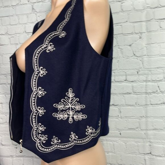 Vintage Tantrums Wool Navy Embroidered Vest Medium - Picture 6 of 8